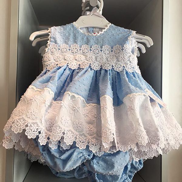 

baby girl clothing dress Spain Style boutique Sleeveless Round Collar Blue Color Lace Design girl dress summer girl clothes dress