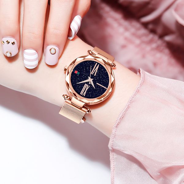 

fashion women watches magnet buckle 4 colors lady wristwatch fashion starry sky black rose gold ulzzang brand girls gift clock, Slivery;brown