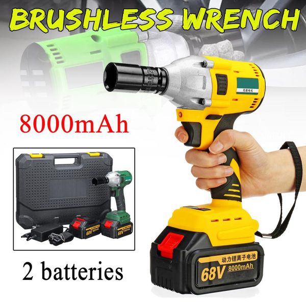 

68v 8000mah electric wrench 2 batteries 1 charger brushless cordless drive 460n.m electric wrench power tools