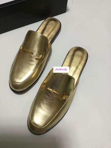 

luxury designer princetown classic slippery metal buckle beach slippers soft men and women shoes size, Black