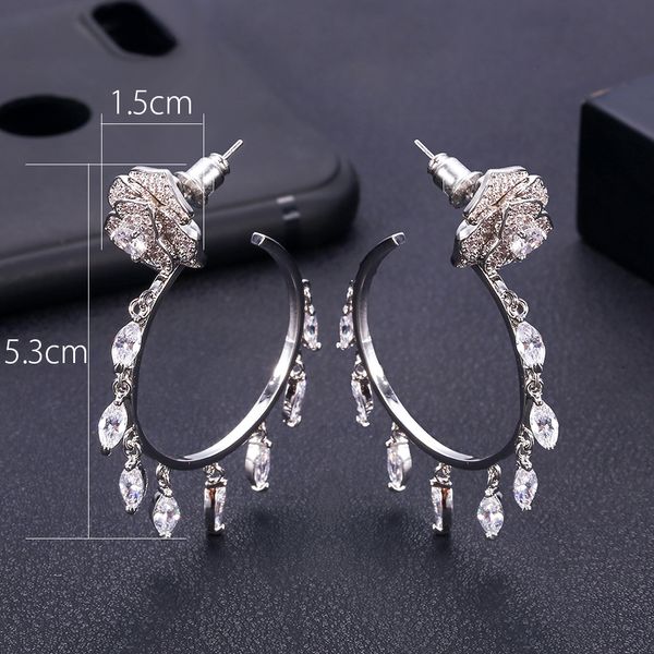 

jankelly trendy american cubic zirconia crystal multicolored big hoop earrings circle round design women ear jewelry, Silver
