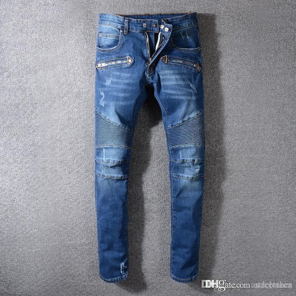 

whosale european and american new luxury designer jeans brand broken stitch stitching trousers cowboy famous brand pants, Blue