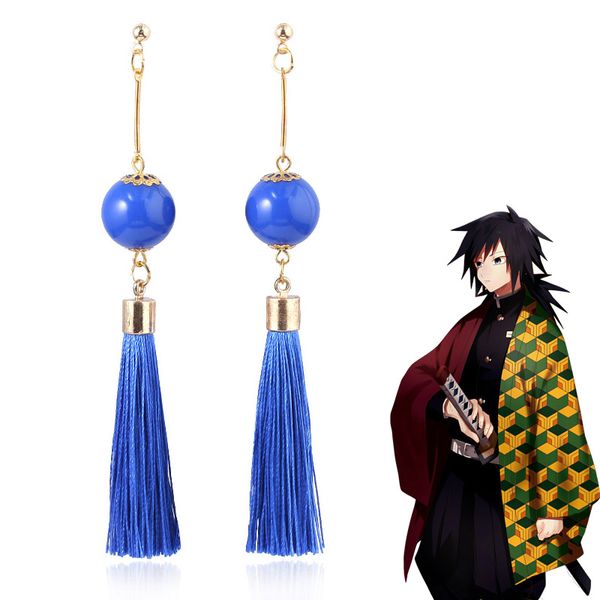 

popular demon slayer: kimetsu no yaiba tomioka giyuu earrings blue tassel long the crystals women handmade jewelry, Silver