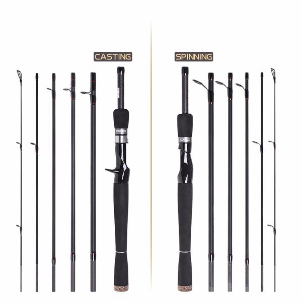 

19new 2.1 2.4m lure rod 6 section carbon spinning fishing rod travel casting fishing pole lure wt:1-16g saltwater