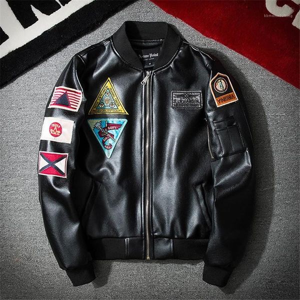 

pu jackets o neck applique zipper street style womens coats embroidery couple outerwear with pockets 2020 spring mens, Black