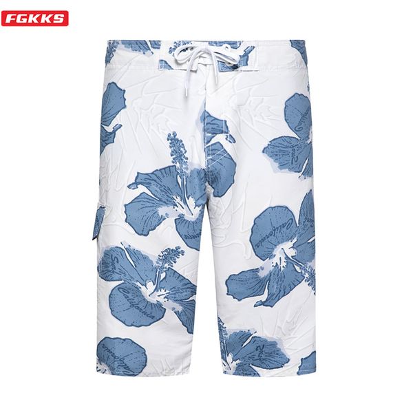 

fgkks summer new men print beach shorts men's simple comfortable drawstring shorts casual straight beach male eu size, White;black