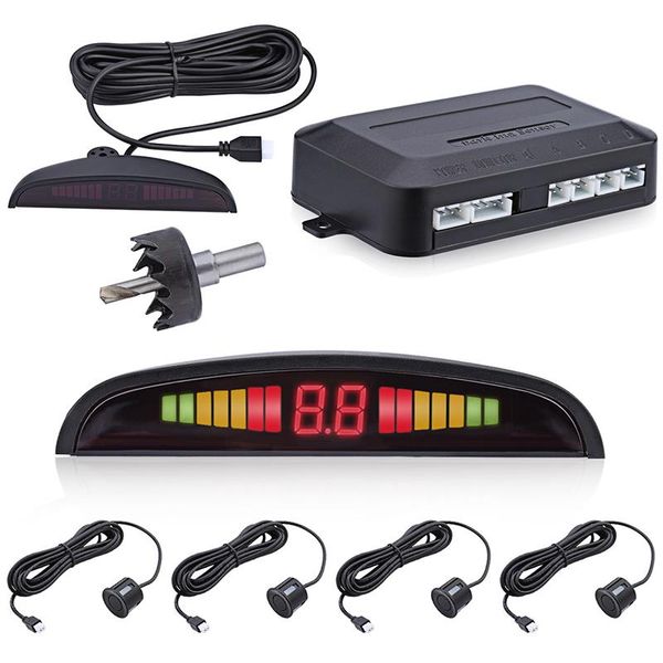

black car parking sensor with 4 sensors led digital display voice reverse backup radar monitor detector security alert system