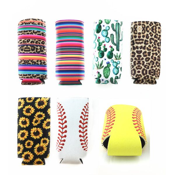 

slim can beer insulators premium neoprene beverage cooler collapsible cola soda bottle koozies cactus leopard can sleeve assorted colors