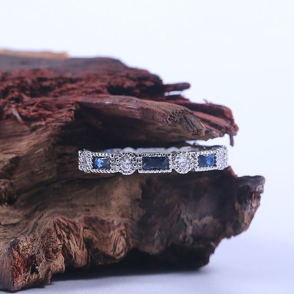 

2019 new minimalist blue white crystal thin wedding rings for women silver filled zircon engagement couple ring female jewelry, Slivery;golden