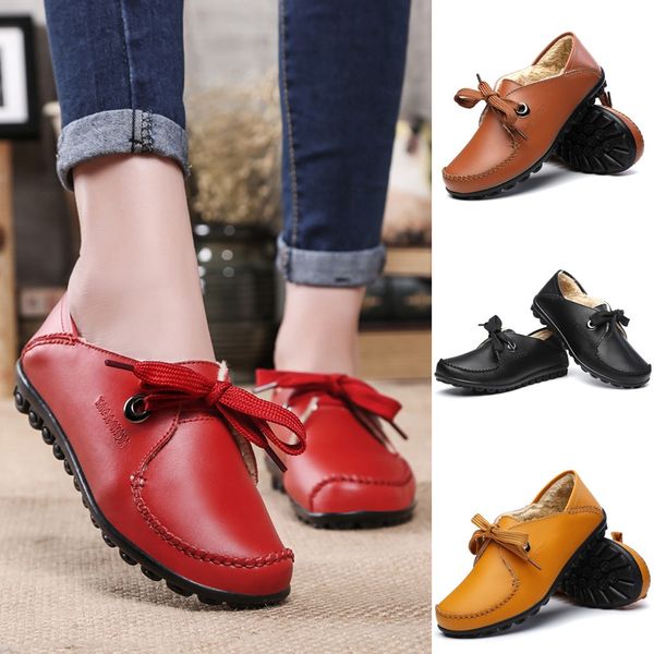 

shoes woman sandals casual flat zapatos de mujer women casual loafers plus velvet leather warm cotton sneakers flat shoes, Black