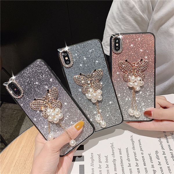 

wholesale phone case for iphone 6/6p 7/8 7p/8p x/xs xr xs max samsung huawei fashion rhinestone back cover tpu+pc protective case 5 styles-3