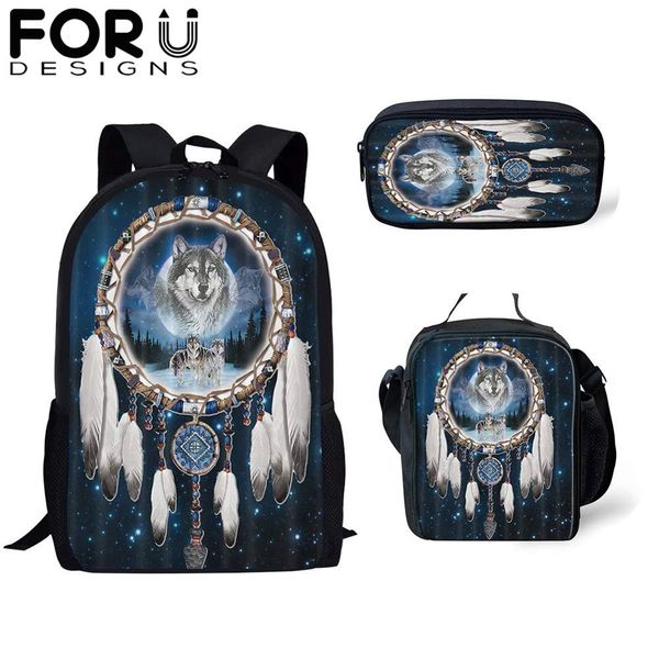 

forudesigns 3pcs wolf school bags set for kids girls school backpacks boys shoulder bagpack children bookbag satchel daypack