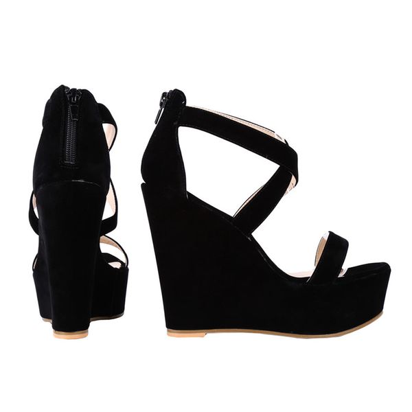 

women sandals nude new platform flock gladiator sandal wedges casual high heels shoes lady summer shoe wedding party us 4-11 d0227, Black