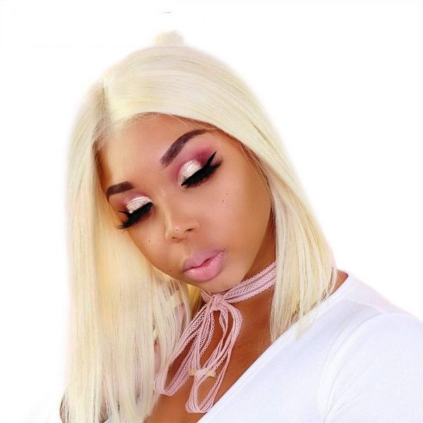 

613 blonde 1b ombre short bob lace front wig pre plucked with baby hair straight human remy frontal wigs nature color, Black