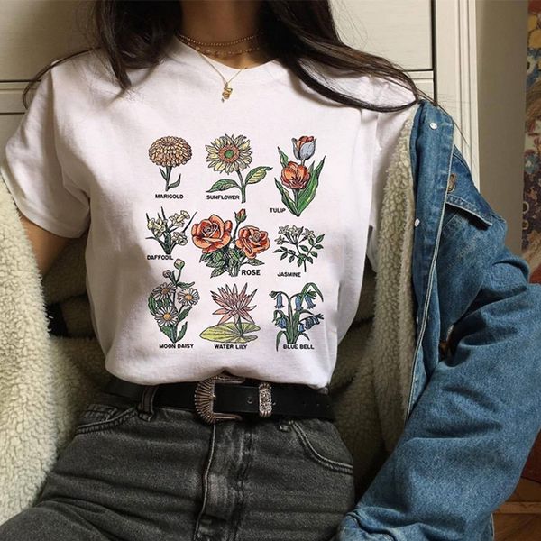 

2019 wildflower graphic vogue tshirt femme floral print t shirt women sunshine plant 90s streetwear tee shirt femme print white tshirt