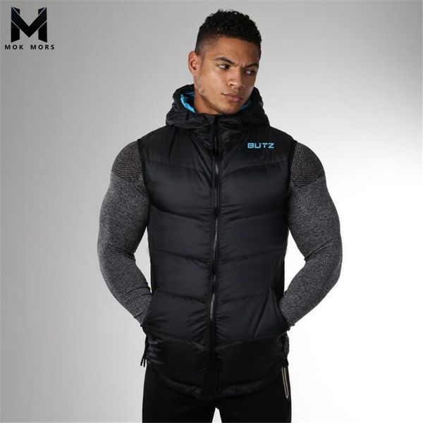 

winter men's new high street casual jogger warm sleeveless hooded men jacket fashion brand casual slim cotton baseball jacket, Black;brown