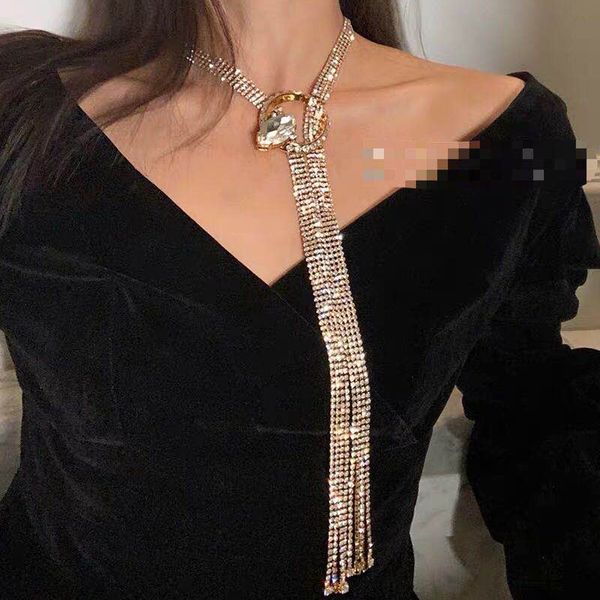 

dvacaman 2020 luxury shiny full rhinestone long chain choker necklace women elegant charm statement necklace party accessories, Golden;silver