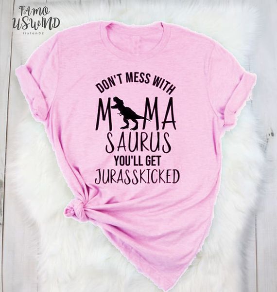 

dont mess with v neck mamasaurus youll get jurasskicked tee shirt mom life dinosaur graphic slogan funny grunge cotton party tee top, White