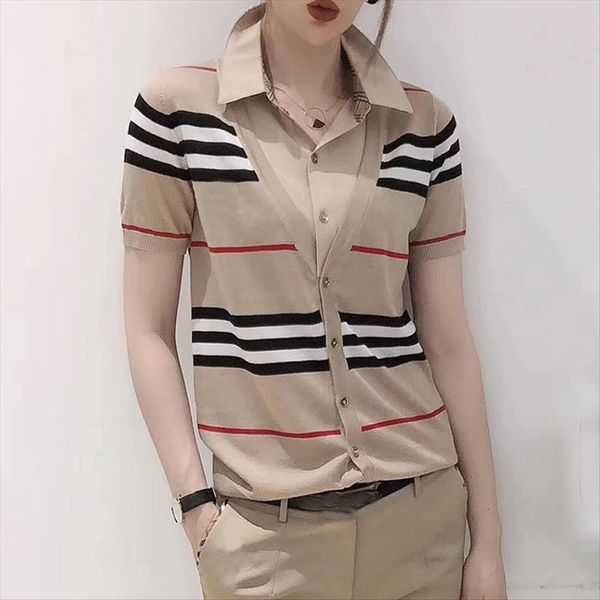 

british style women's t- pullover 2020 shirt collar pullover classic plaid knitted t-shirt casual top, White