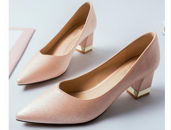 

2019 women's shoes in spring and autumn with new style high heel coarse heel pointed end suede @98, Black