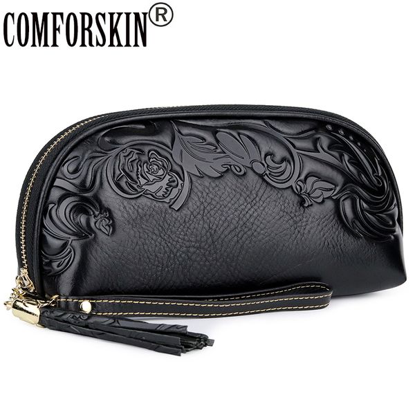 

comforskin new arrivals brand embossing flower ladies clutch bag luxurious genuine leather large capacity women day clutches