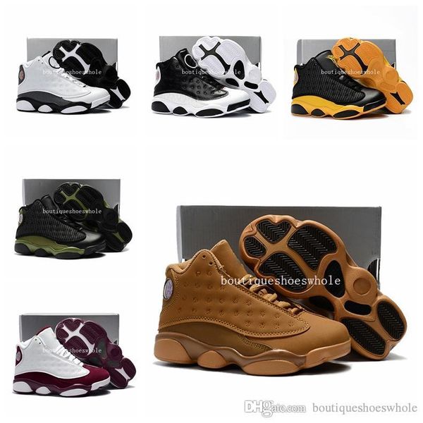 

kids retro love and respect melo wheat olive bordeaux basketball shoes kids thirteen wheat sneakers kids size 28-35, Black