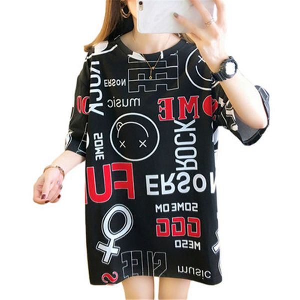 

2020 summer korean version of the new short-sleeved t-shirt women loose large size printing casual wild round neck tide shirt, White
