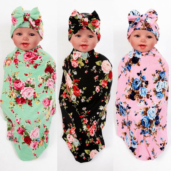 

0-3m новорожденный младенец девочки мальчики спальные мешки хлопок цветочные одеяло пеленать обернуть платье 2шт наряды набор