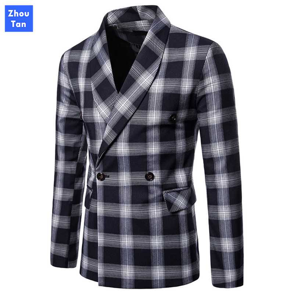 

male blazer casual plaid check blazers for men for men cotton thin outwear brand clothing fashion limited brand clothing genuine, White;black