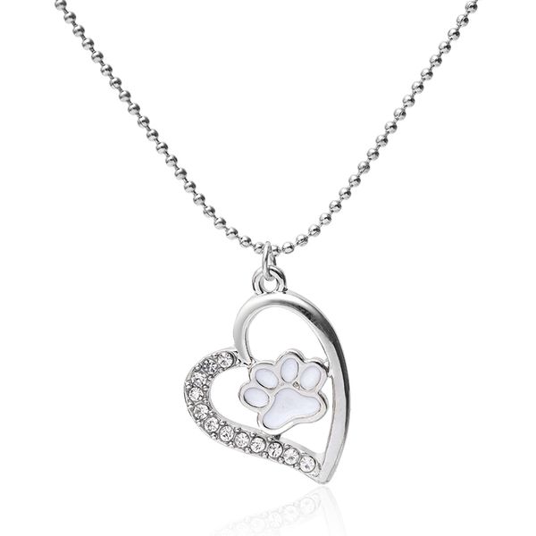 

fashion cute pets dogs footprints paw chain heart shape pendant necklace necklaces & pendants jewelry for women sweater necklace, Silver