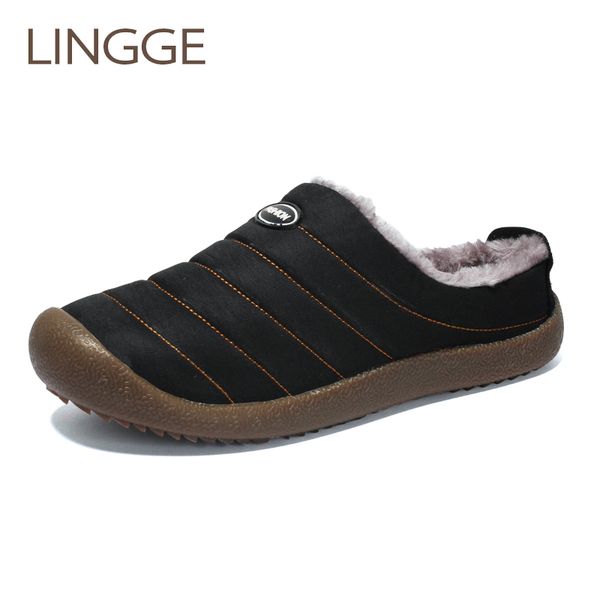 

linnge winter men shoes plush men slippers fleece warm fur thicken cotton-padded home slipper indoor flat shoes big size 37-48, Black