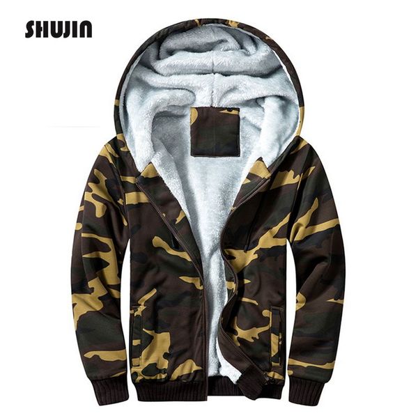 

winter jacket men fleece zipper men windproof hood jacket warm male parkas warm outwear coat shujin, Black