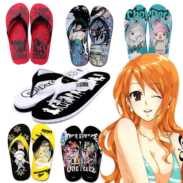 

22 colors anime slippers summer one piece naruto sao print flip flops men women party beach cosplay slippers home wear, Black