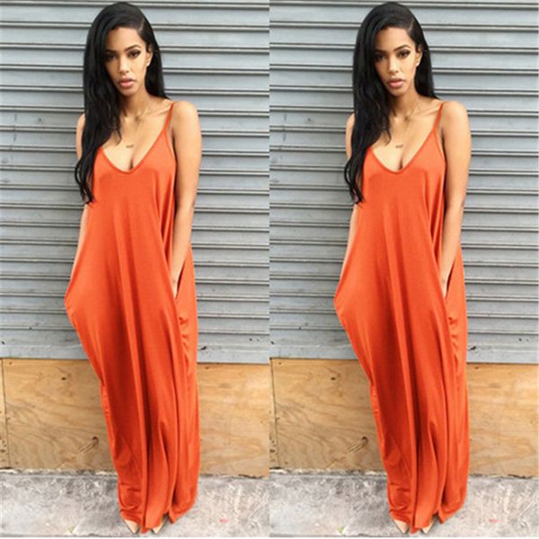 

summer ladies solid casual dresses v neck spaghetti strap womens dresses loose casual girls plus size dresses with pockets, Black;gray
