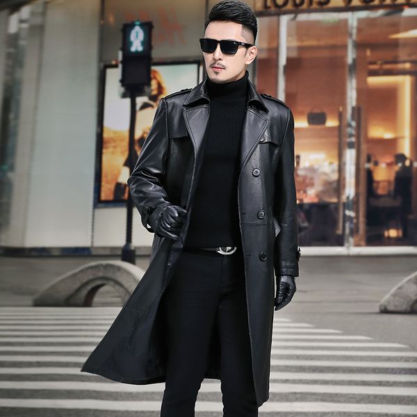 

натуральная кожа верхней одежды мужчин овчины траншею двубортной ветровка осень и зимняя одежды, Black