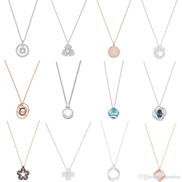 

FAHMI Exquisite Rose Star Four-leaf Clover Orchid Rotating Crystal Leaf Pearl Rose Gold Pendant Necklace Women Clavicle Chain