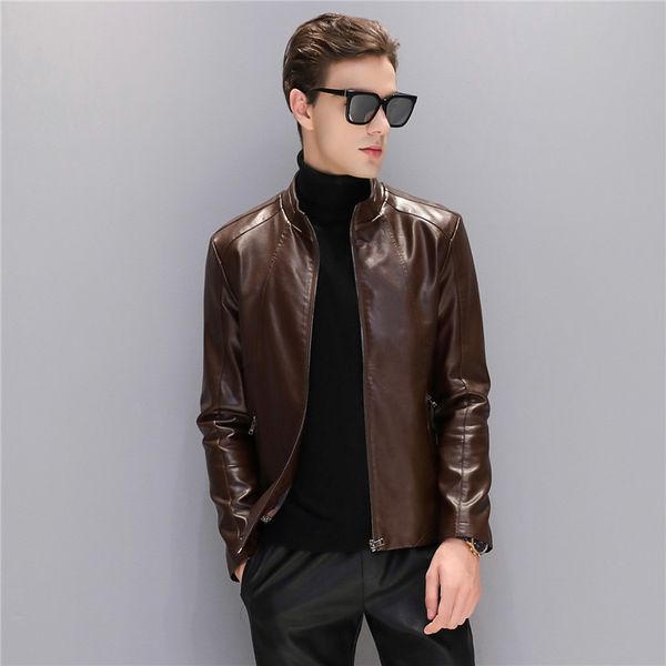 

men locomotive leather jacket autumn large size sheepskin short jackets 2018 new fashion male winter motorcycle outerwear no535, Black