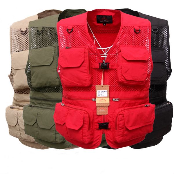 

men's zipper vest men 2019 summer sleeveless jackets pgraphy vests with mulit-pocket clothes, Black;white