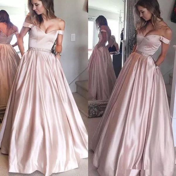 

2019 silver prom dresses with pockets off shoulder beaded sash floor length formal dress evening wear women long celebrity party gowns, Black