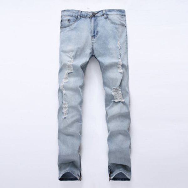 

new men's fashion style ripped jeans with zipper legs retro hipster men's denim trousers are sellers, Blue
