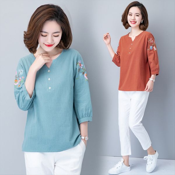 

middle-aged mother's seven-sleeve female 2020 large size women's loose casual middle-aged mother's seven-sleeve t-shirt femal, White