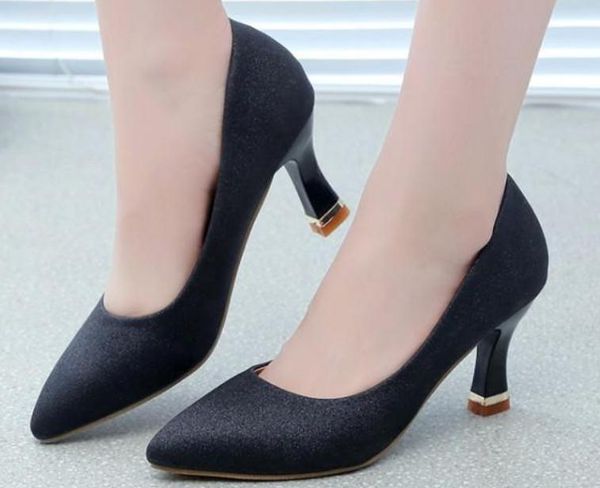 

2019 women's shoes in spring and autumn with new style high heel coarse heel pointed end @69, Black