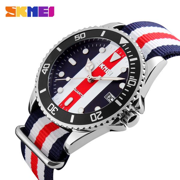 

skmei lovers watches men and women fashion casual watch nylon strap 30m waterproof multiple quartz wristwatches reloj hombr, Slivery;brown
