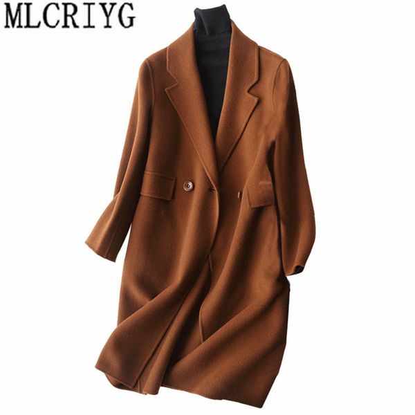 

2019 casual wool coat women autumn winter jackets long coat of women's cashmere female jacket outerwear manteau femme hiver q046, Black