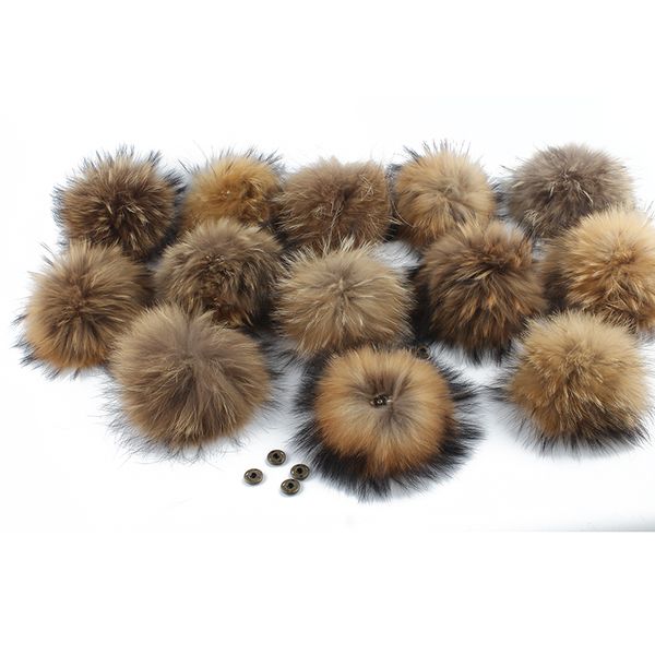 

wholesale real natural raccoon fur pompom for hat big 15cm diy fur pom pom with snap handmade genuine ball accessories