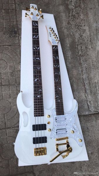 

double neck white, 4+ 6 string bass electric guitar, custom offer