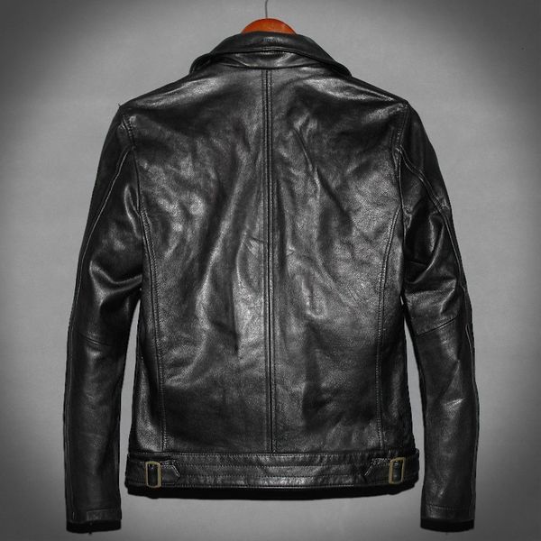

sheepskin genuine leather jacket men slim fit zippers lapel real leather jacket men shearling biker motorcycle outerwear, Black