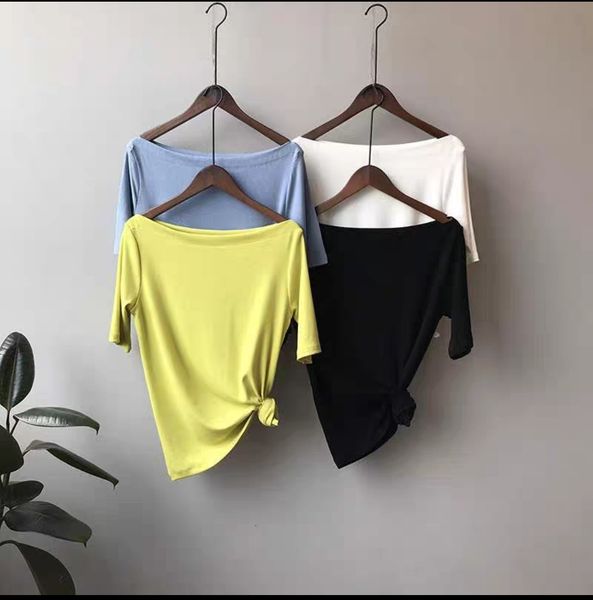 

knitted short sleeve t-shirt women's fit one neck solid color bottoming short sleeve in summer 2020, White