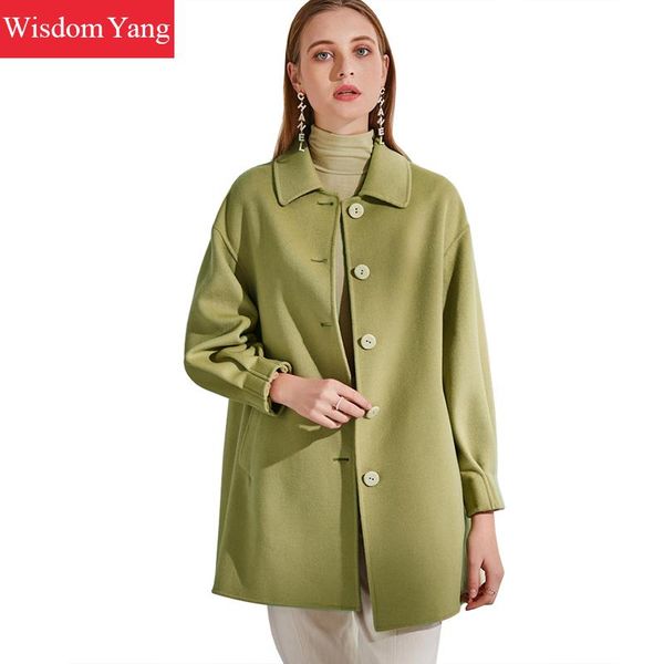 

winter coats trench womens cashmere green sheep wool coats korean clothes warm long female woolen overcoat plus size outerwear, Black