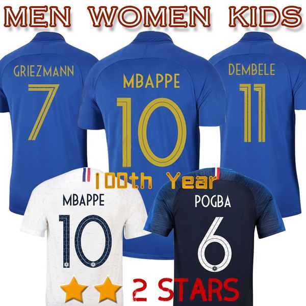 

2018 19 2 tar occer jer ey 100th year francedd mbappe pogba griezmann world cup men women kid home away football hirt